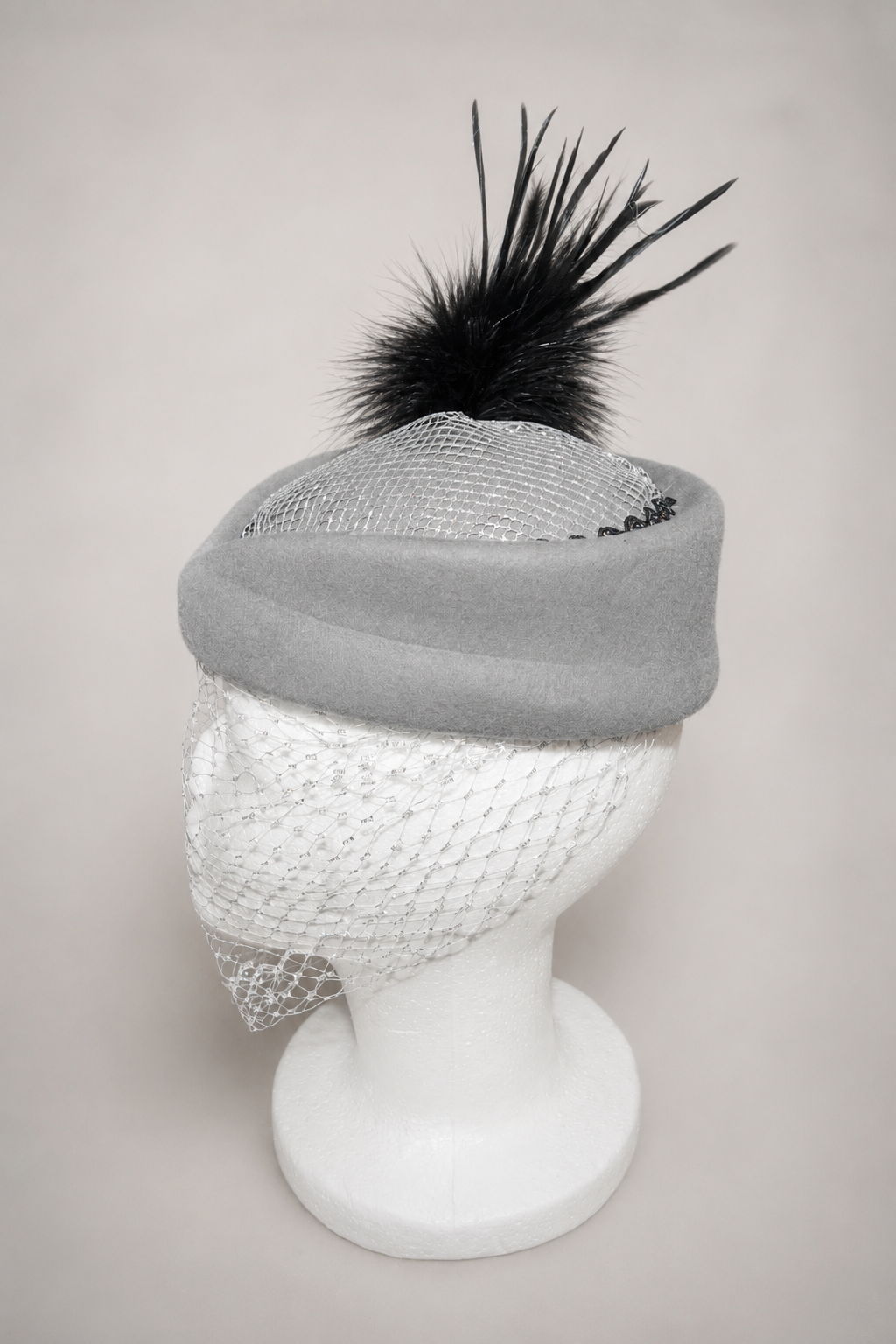 Silver Noir Pillbox Hat