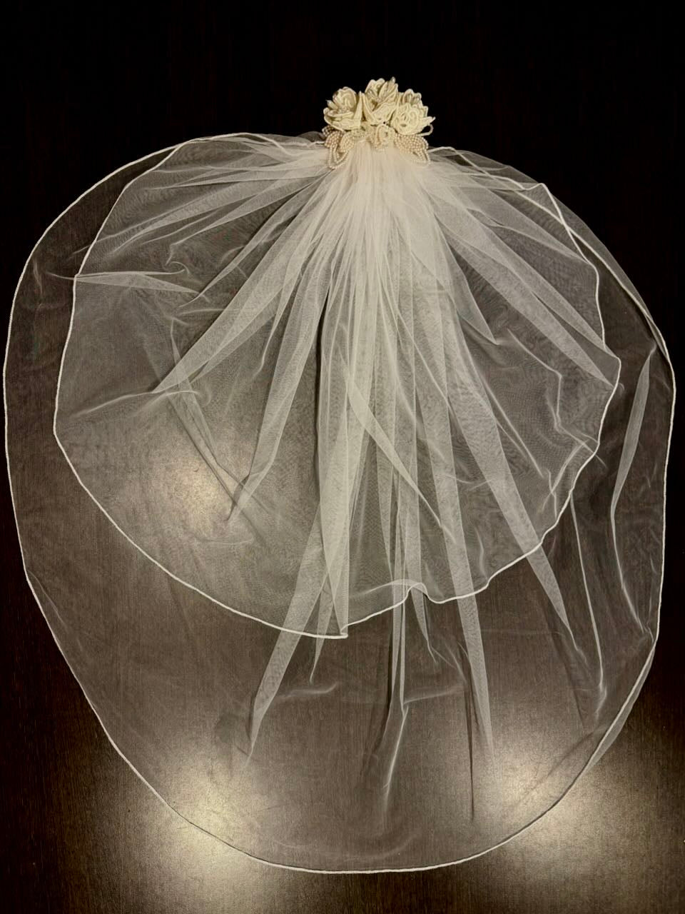 White Two-Tier Bridal Wedding Veil with Embroidered Lace Flowers – Interlaced Blossom