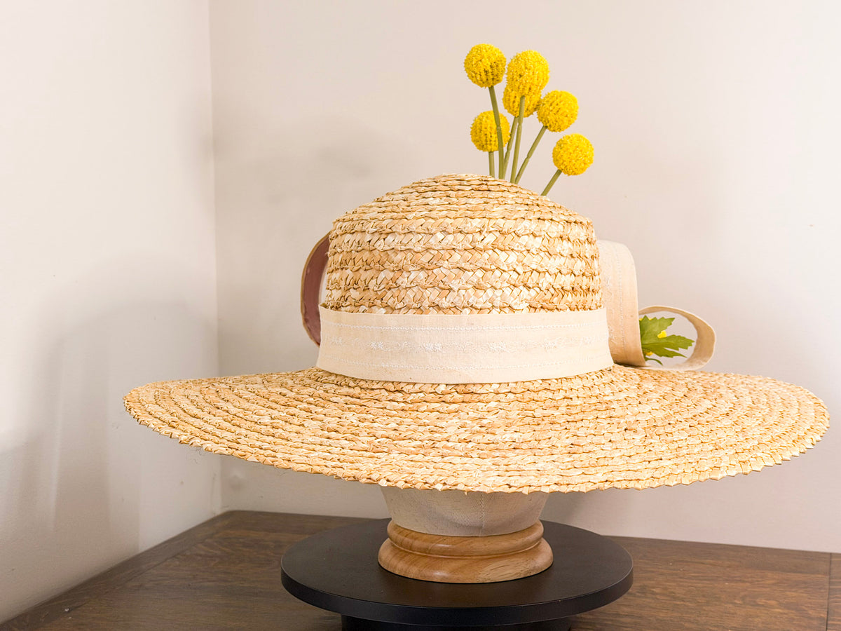 Bushland Canvas – Handcrafted Natural Straw Wide Brim Hat with Australian Native Floral Detail
