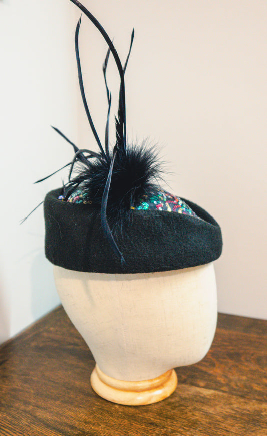 Midnight Fireworks Fascinator- Pill Box Hat Black & Multi Coloured