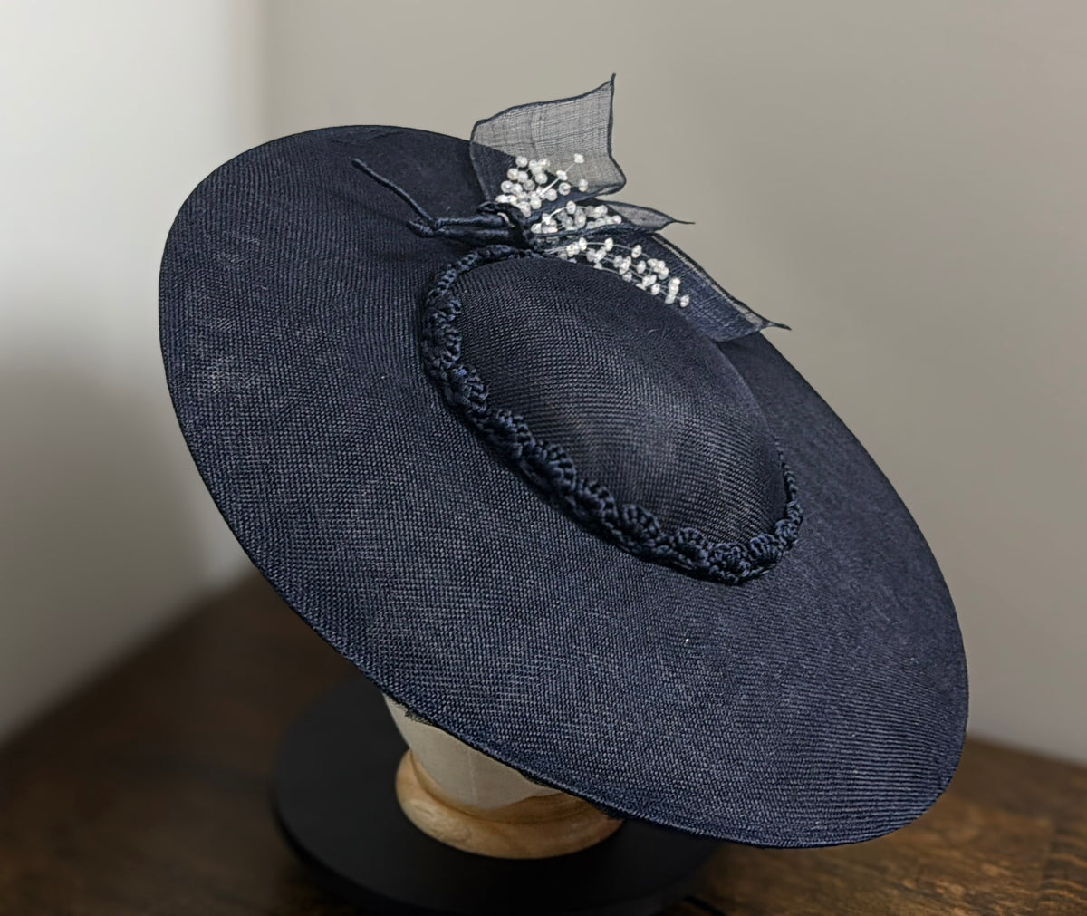 Interlaced Indigo - Traditional Shaped Navy Blue Saucer Fascinator