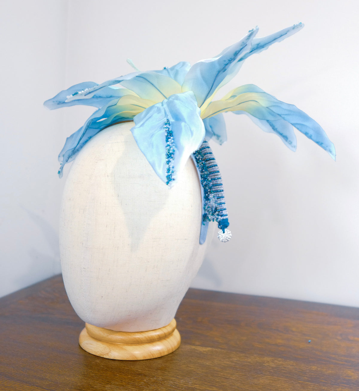 Ocean Blue – Hand-Beaded Floral Headband