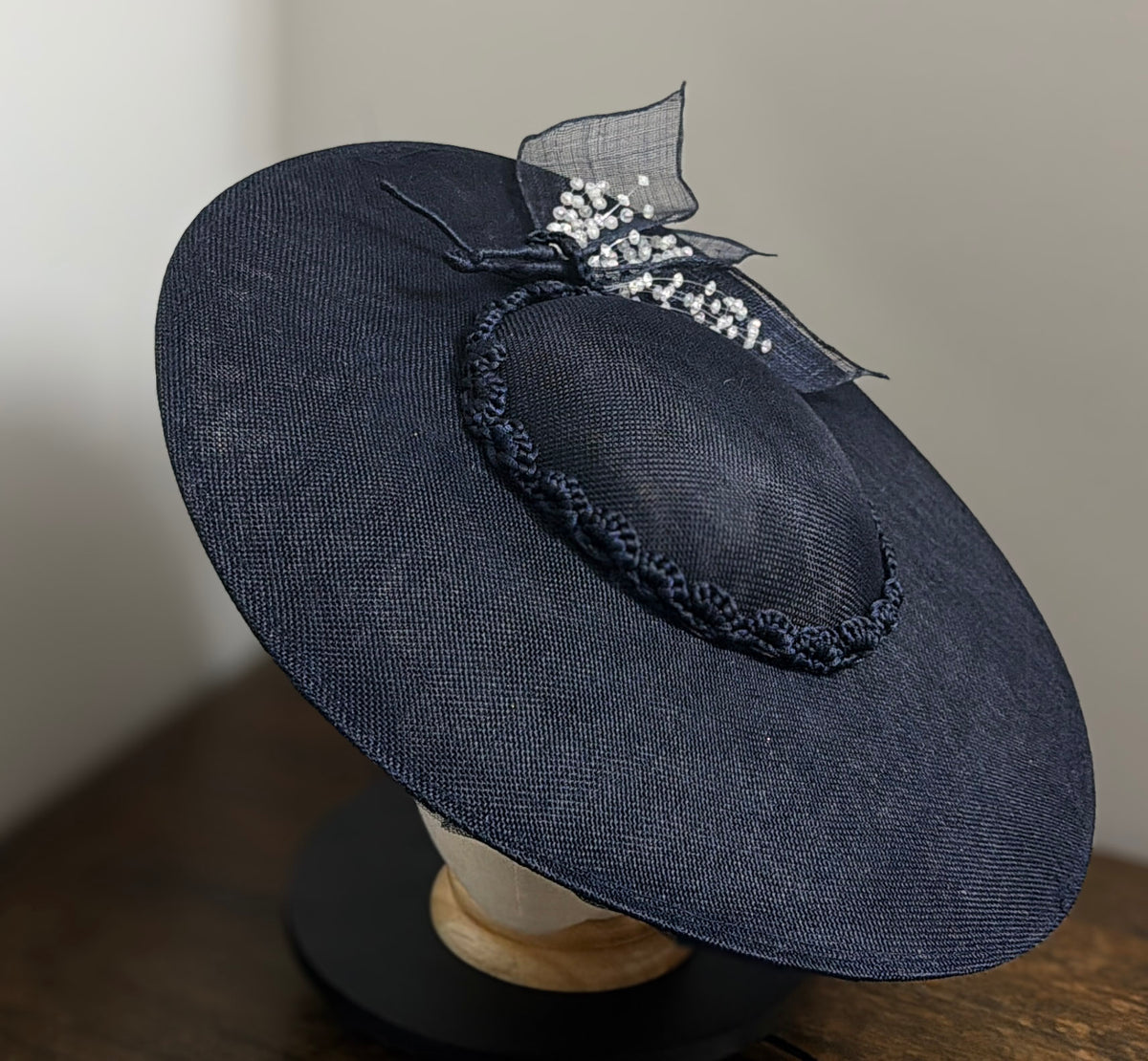 Interlaced Indigo - Traditional Shaped Navy Blue Saucer Fascinator