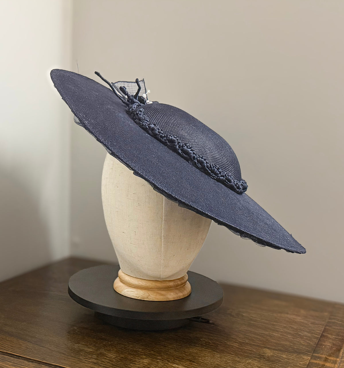 Interlaced Indigo - Traditional Shaped Navy Blue Saucer Fascinator