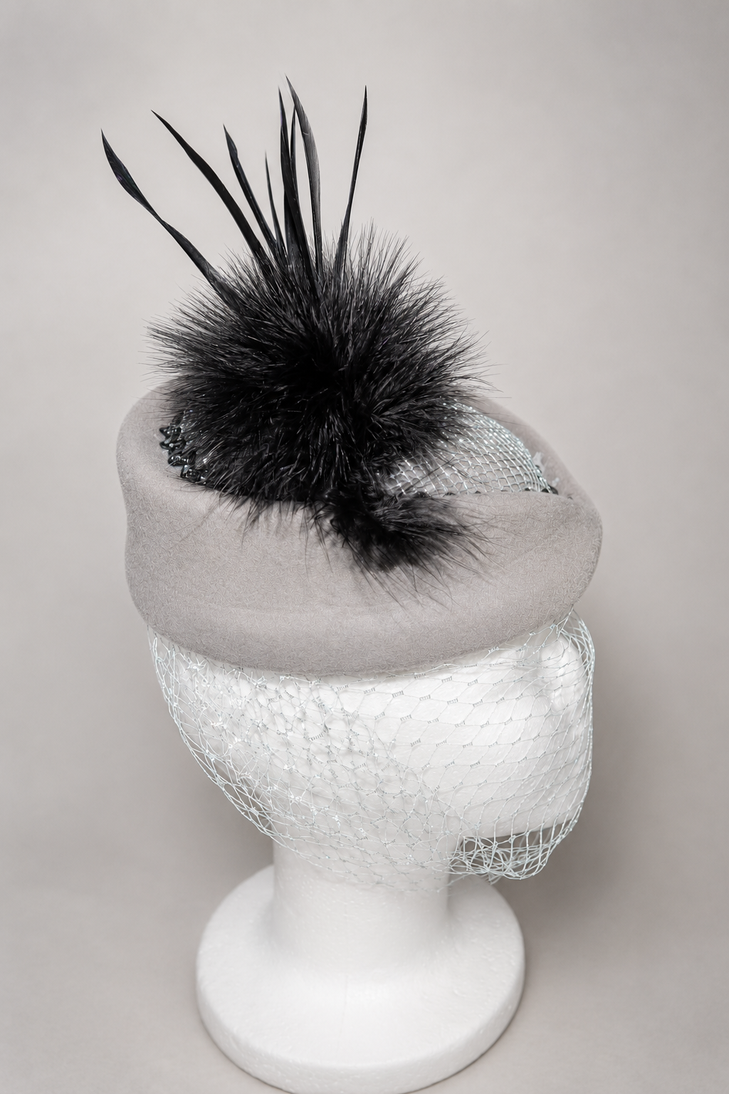 Silver Noir Pillbox Hat