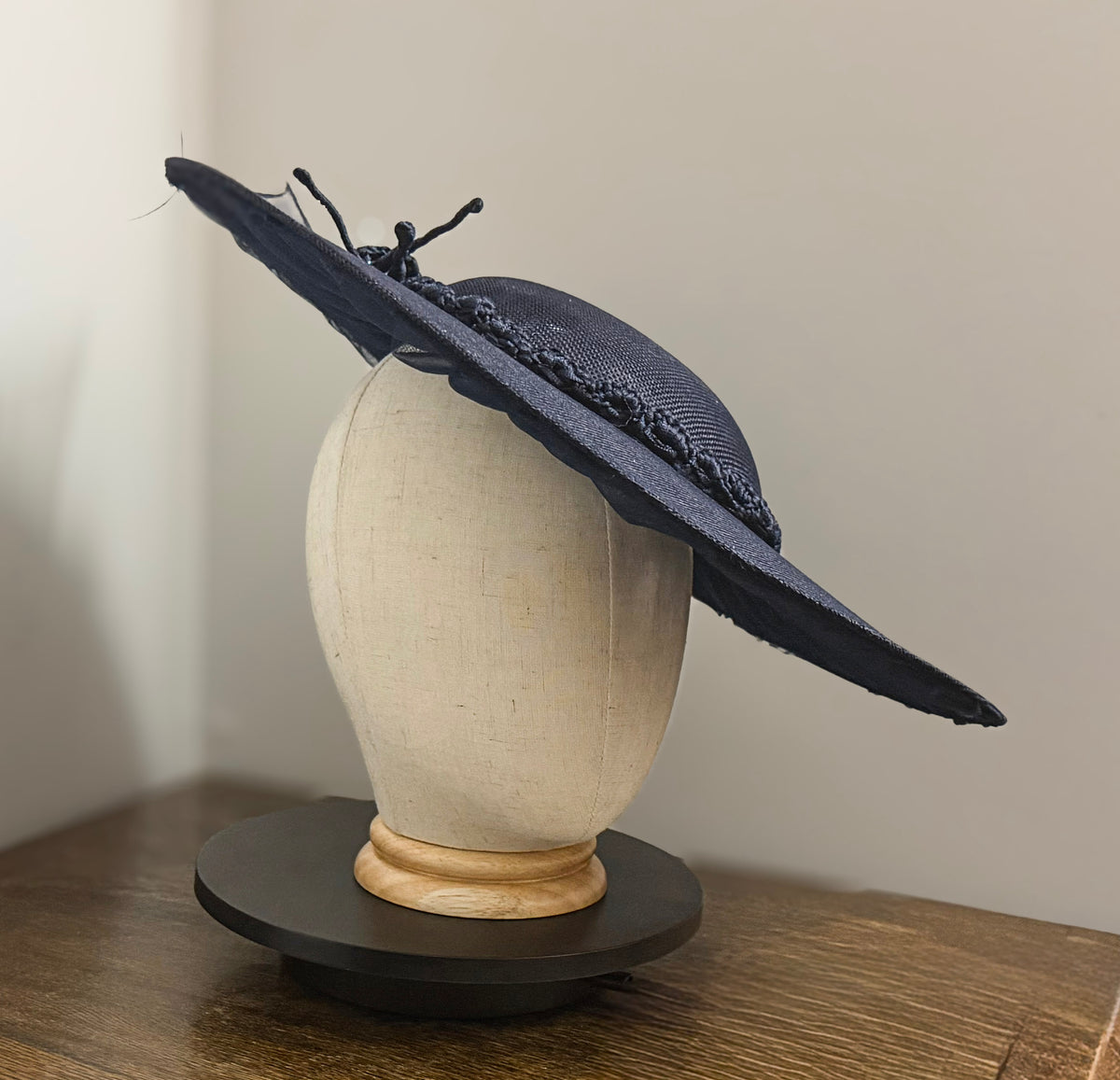 Interlaced Indigo - Traditional Shaped Navy Blue Saucer Fascinator
