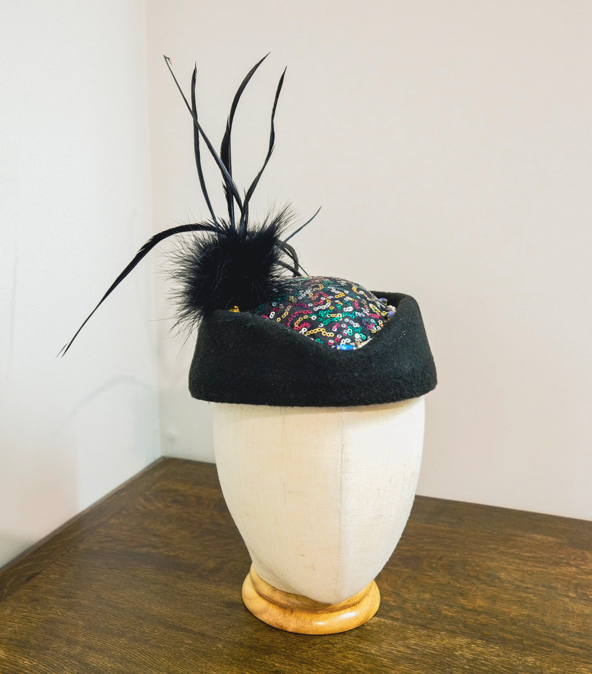 Midnight Fireworks Fascinator- Pill Box Hat Black & Multi Coloured