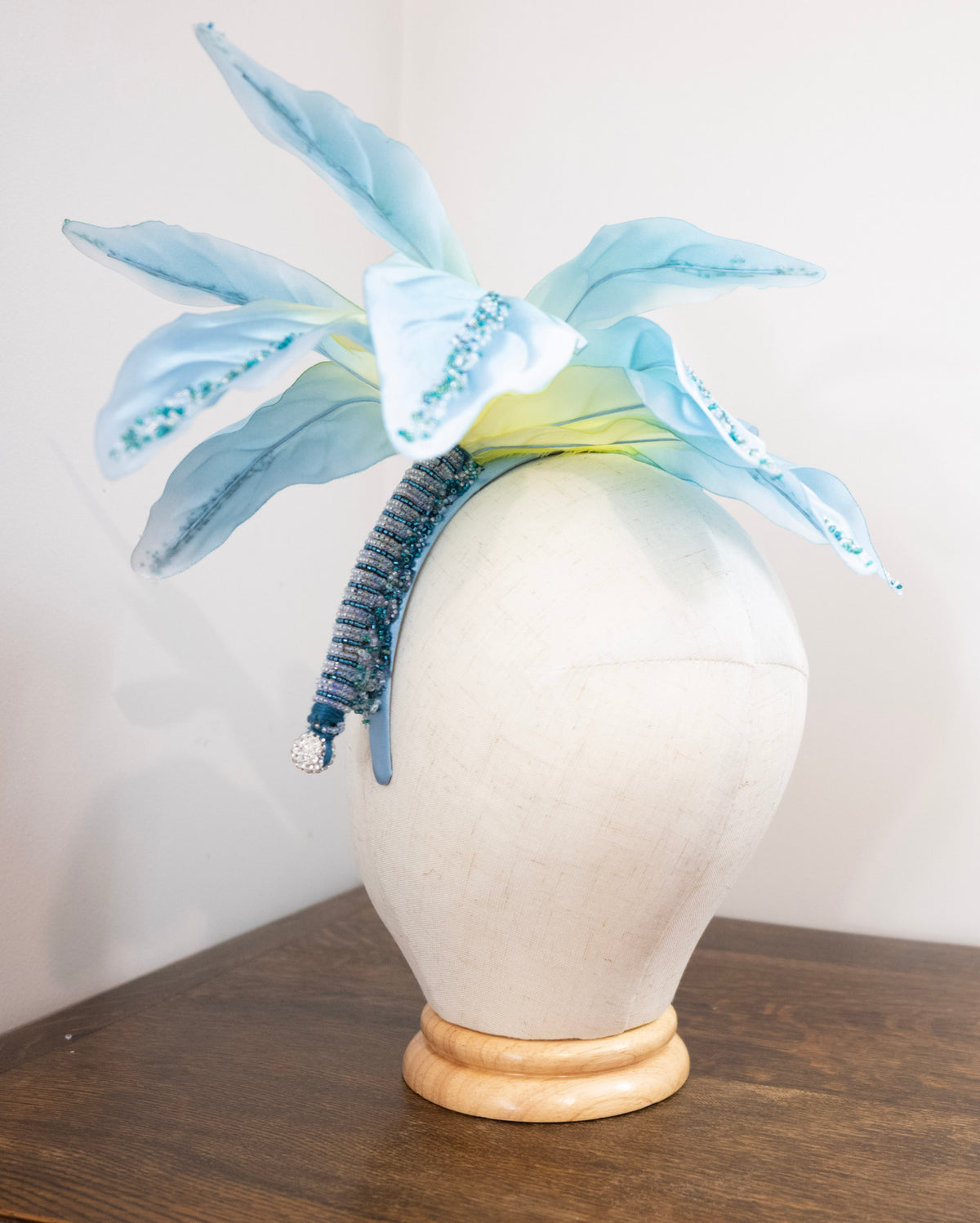 Ocean Blue – Hand-Beaded Floral Headband