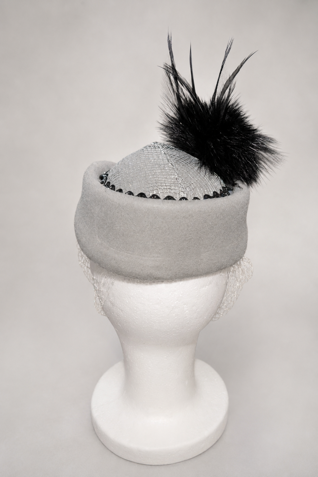 Silver Noir Pillbox Hat