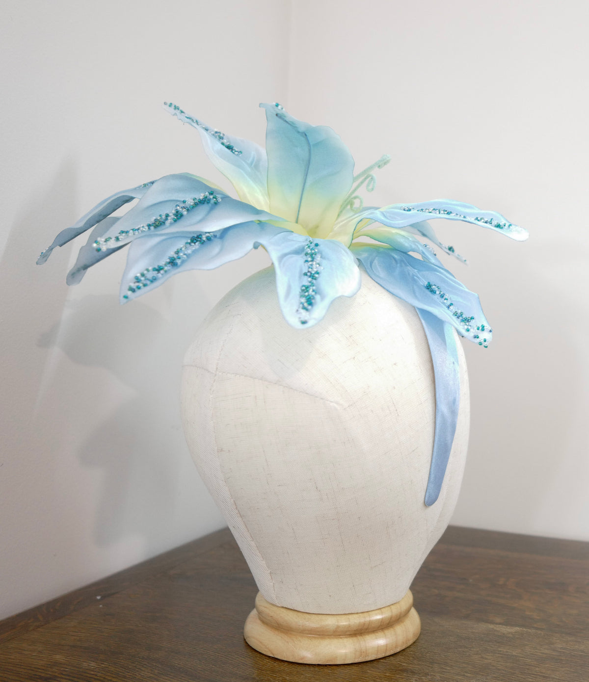 Ocean Blue – Hand-Beaded Floral Headband