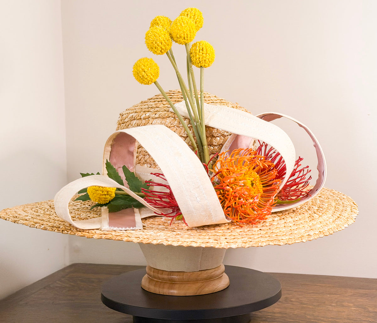 Bushland Canvas – Handcrafted Natural Straw Wide Brim Hat with Australian Native Floral Detail
