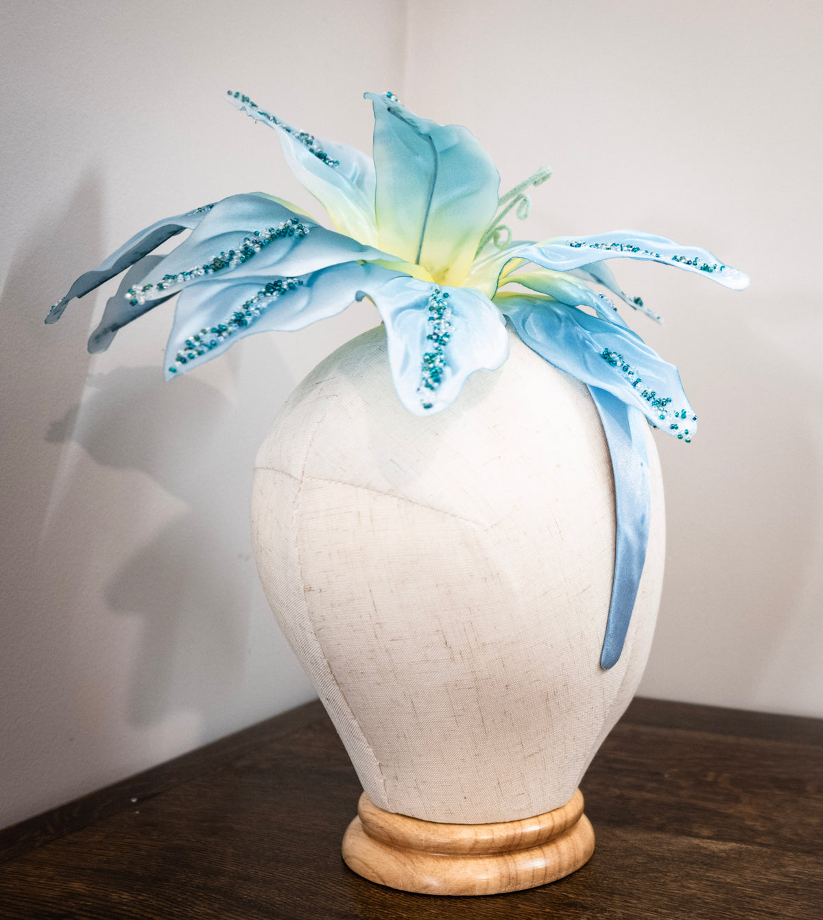 Ocean Blue – Hand-Beaded Floral Headband