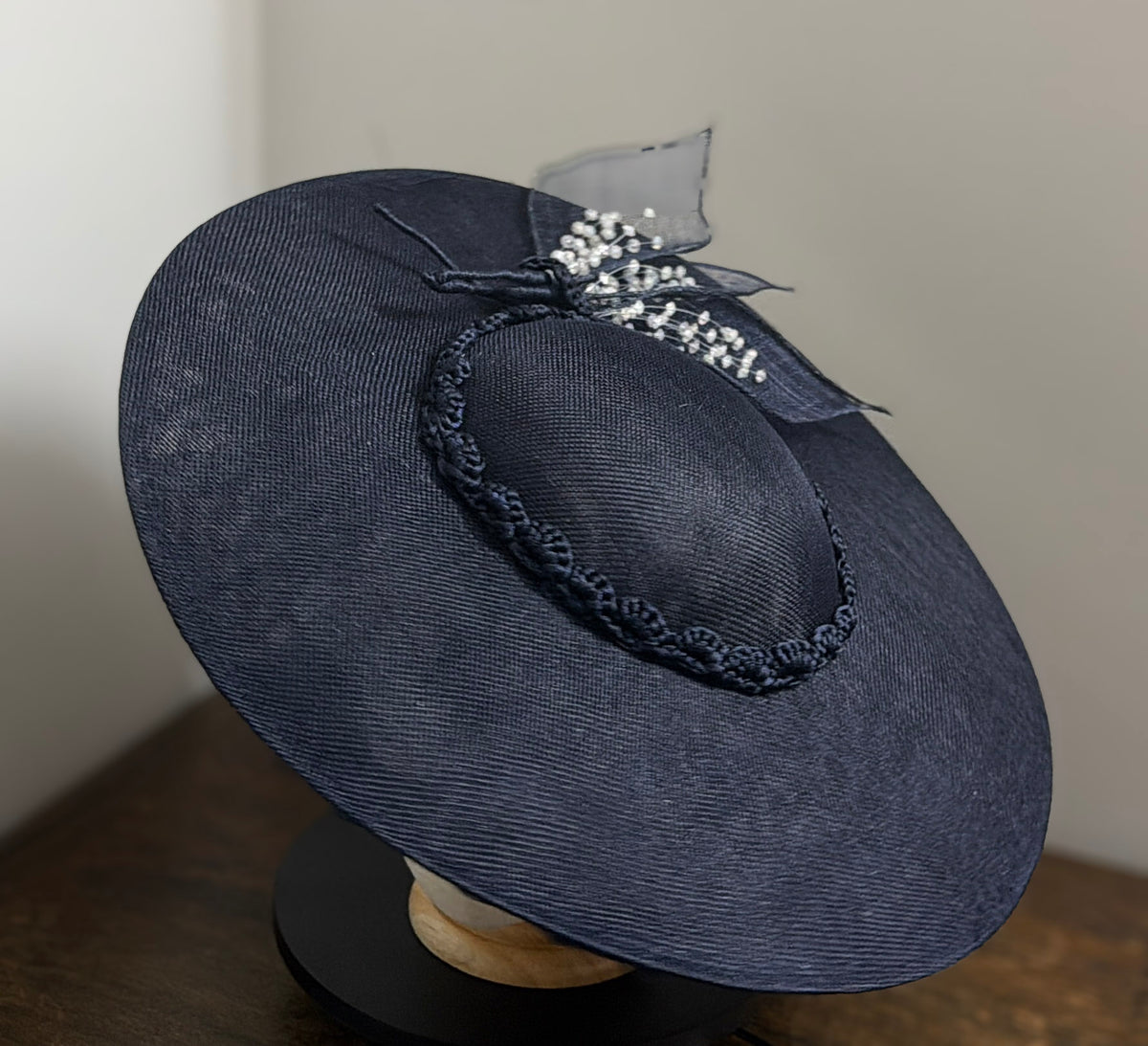 Interlaced Indigo - Traditional Shaped Navy Blue Saucer Fascinator