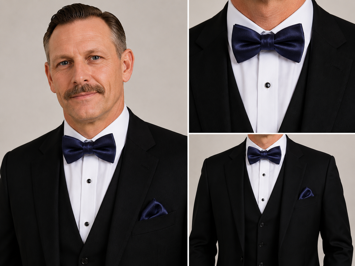 Navy Blue Vintage Fabric Formal Bow Tie