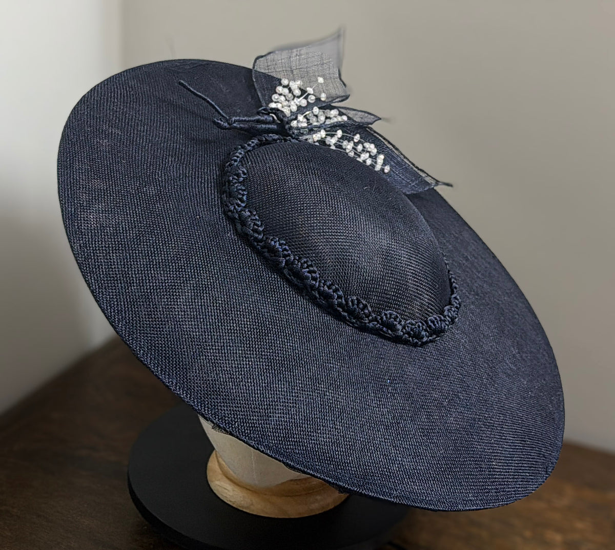 Interlaced Indigo - Traditional Shaped Navy Blue Saucer Fascinator