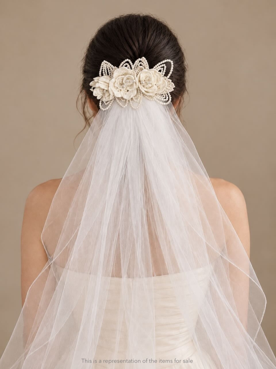 White Two-Tier Bridal Wedding Veil with Embroidered Lace Flowers – Interlaced Blossom