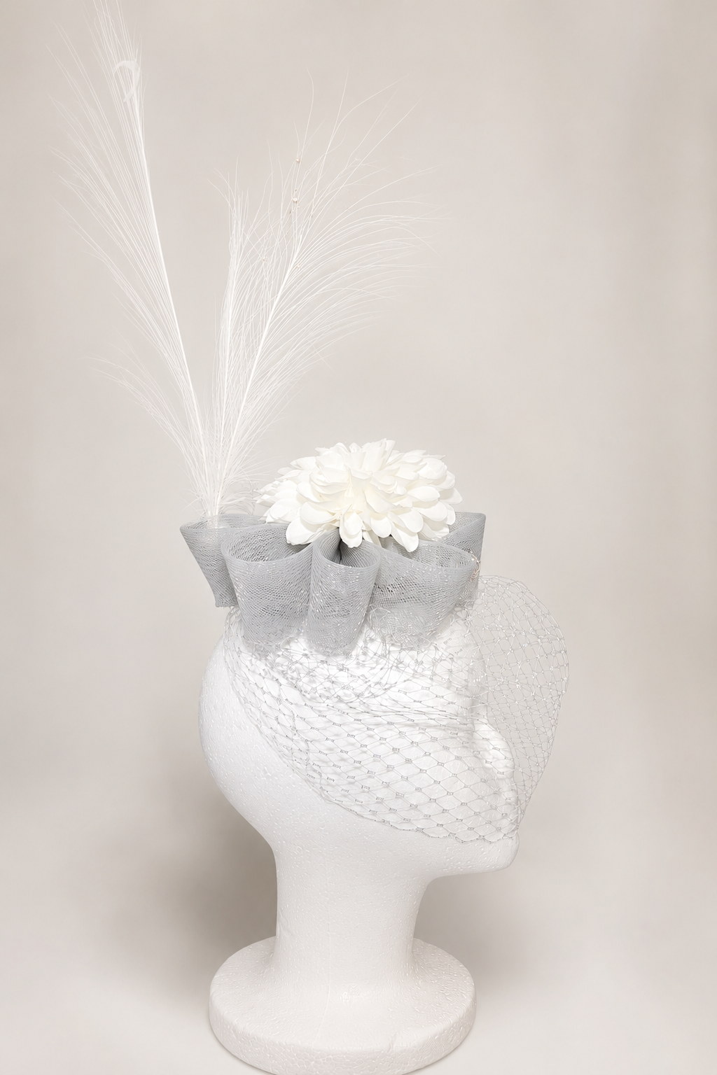 Silver Empress - Peahen Feathers, Silver Crinoline Loops & Diamantés