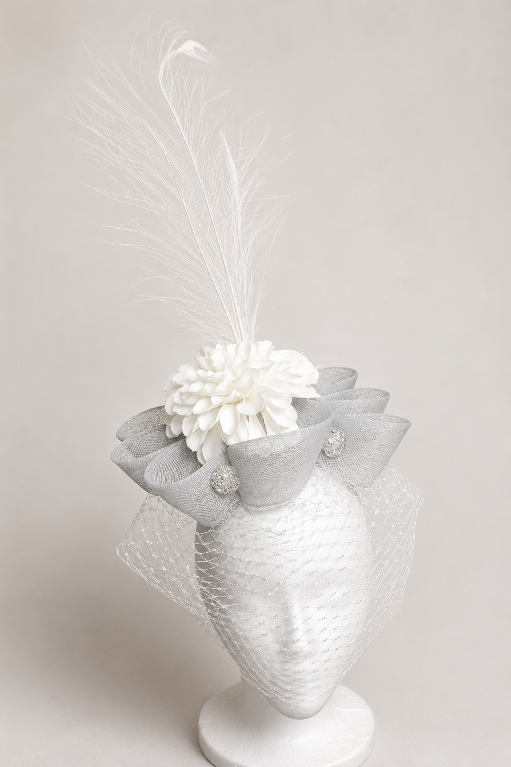 Silver Empress - Peahen Feathers, Silver Crinoline Loops & Diamantés