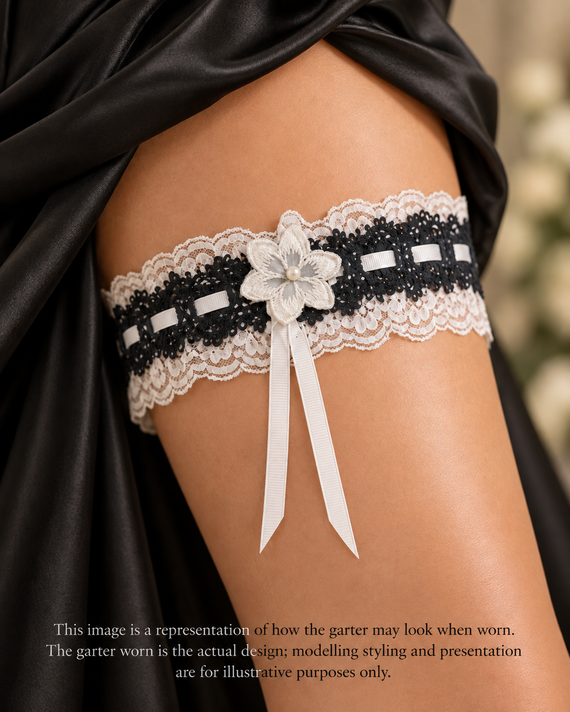 Black & White Lace Formal Garter Set – Ebony & Ivory Whispers