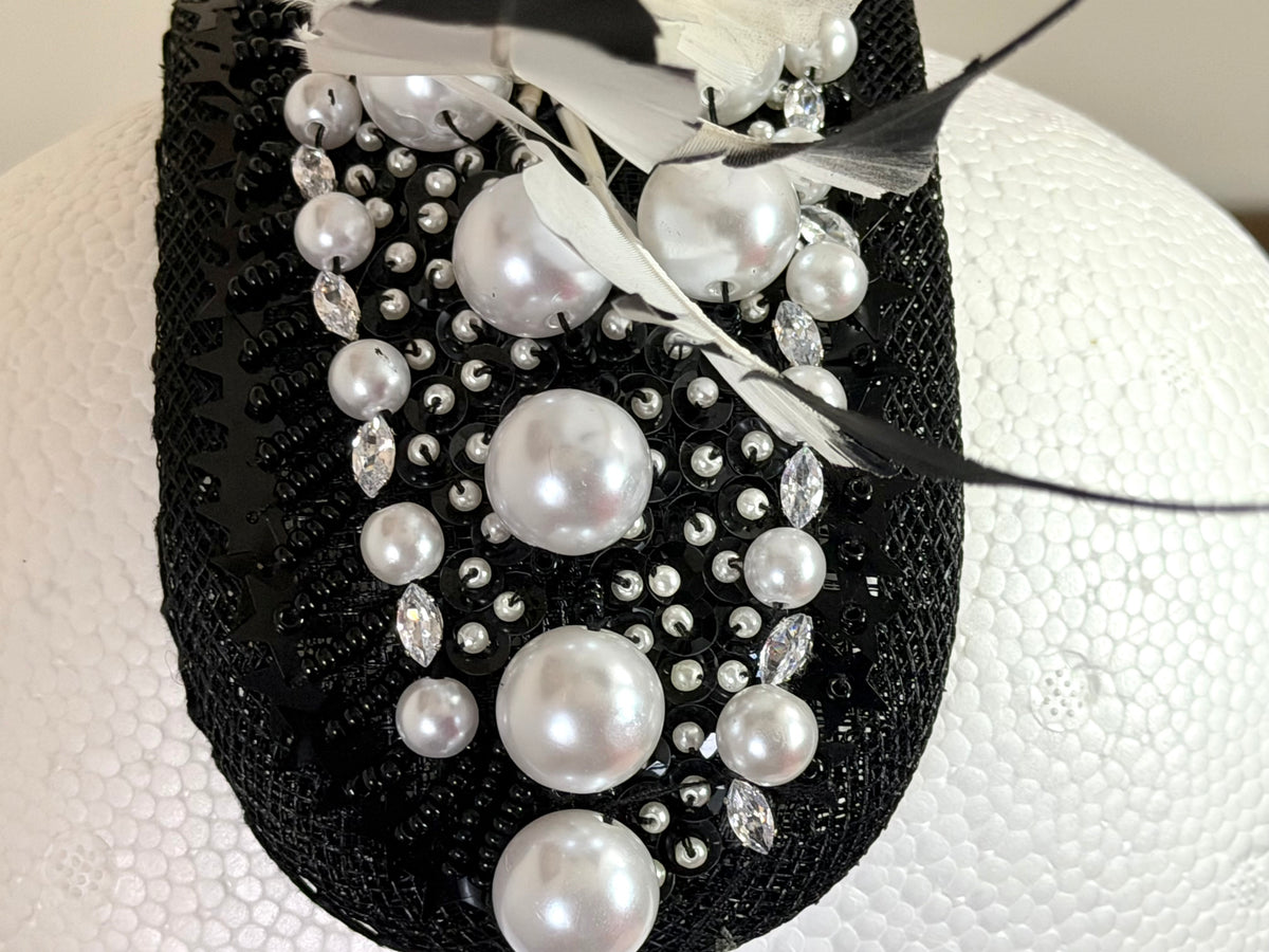 Black and White Feathered Statement Headpiece – Magpie