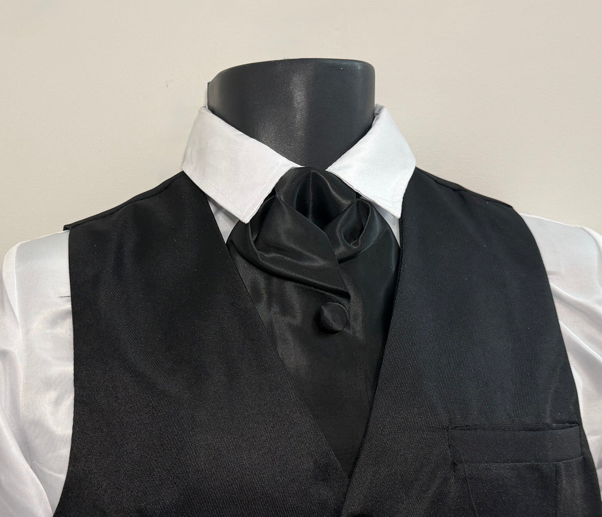 Black Satin Full-Length Cravat – Neck Tie