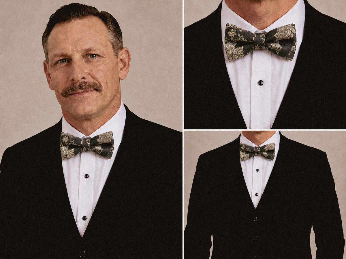 Formal Olive & Pewter Floral Bow Tie – One of a Kind