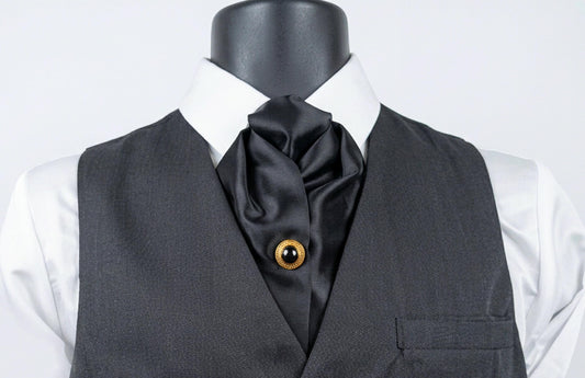 Black Satin Cravat with Gold & Black Button